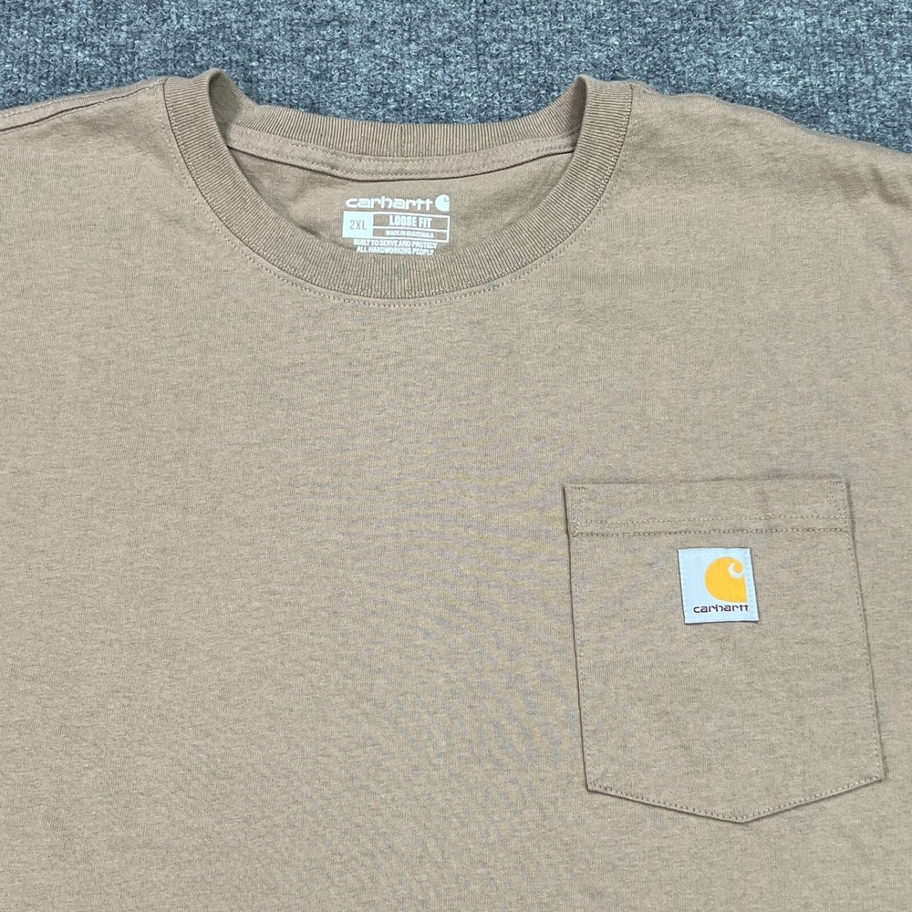 Carhartt Shirt Mens 2XL XXL Tan Loose Fit Short Sleeve Crew Neck Pocket K87